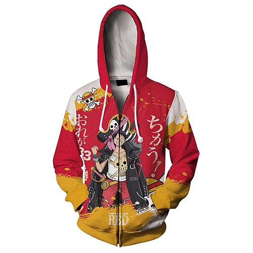 

Inspired by One Piece Film: Red Monkey D. Luffy Cartoon Manga Outerwear Anime Front Pocket Graphic Outerwear For Men's Women's Unisex Adults' 3D Print 100% Polyester Casual Daily