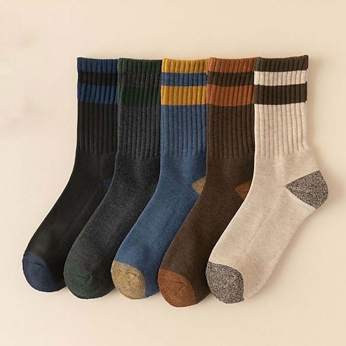 

Herren 5 Paare Socken Socken Stricken Freizeitsocken Schwarz Blau Farbe Baumwolle Farbblock Gestreift Casual Täglich Warm Herbst Winter Modisch Komfort