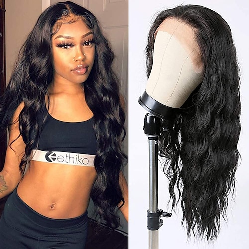 

Long Black Wavy Wig Curly Wigs Middle Part Synthetic Lace Front Wigs 22 For Black Women Pre Plucked Natural Hairline Looking Heat Resistant Fiber Wigs