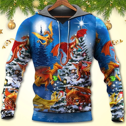 

Men's Pullover Hoodie Sweatshirt Blue Orange Hooded Animal Santa Claus Graphic Prints Print Christmas Daily Sports 3D Print Basic Streetwear Designer Spring Fall Clothing Apparel Hoodies