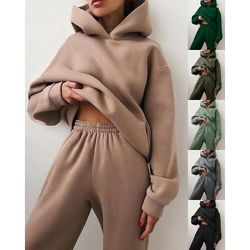 

Women's Tracksuit Sweatsuit 2 Piece Street Winter Long Sleeve Fleece Thermal Warm Breathable Soft Fitness Running Jogging Sportswear Activewear Camel Emerald Green Almond / Casual / Athleisure