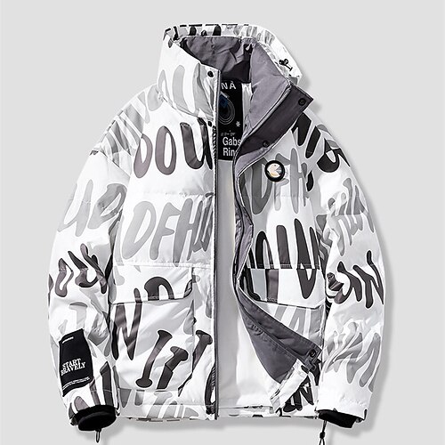 

Men's Coat Warm Sports & Outdoor Zipper Letter 3D Printed Graphic Stand Collar Fashion Jacket Outerwear Long Sleeve Pocket Fall & Winter