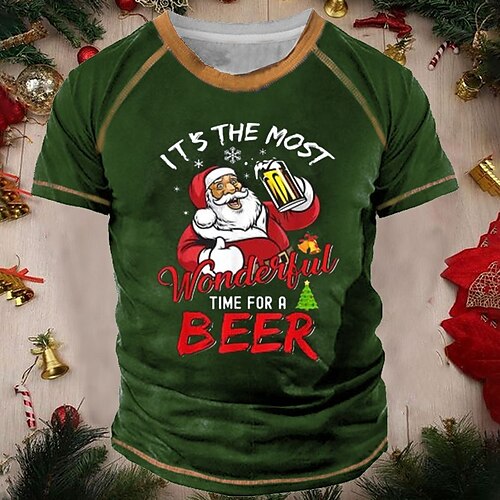 

Men's T shirt Tee Santa Claus Graphic Prints Crew Neck Green Black Blue Red 3D Print Outdoor Christmas Short Sleeve Patchwork Print Clothing Apparel Sports Designer Casual