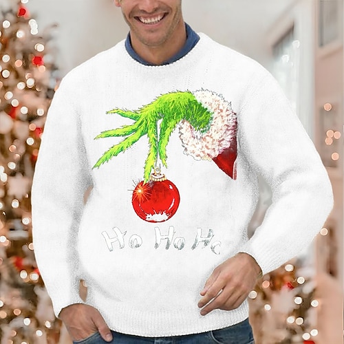 

Men's Sweater Ugly Christmas Sweater Pullover Ribbed Knit Cropped Knitted Christmas Pattern Crew Neck Keep Warm Modern Contemporary Christmas Work Clothing Apparel Fall & Winter Green Black S M L