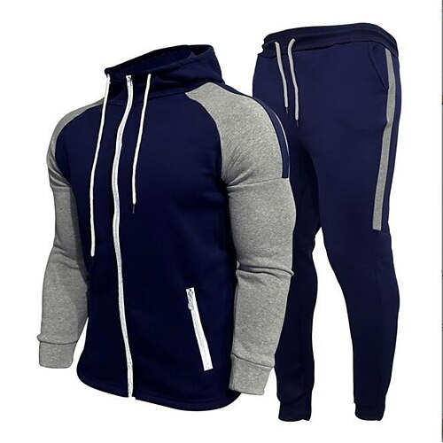 

Men's Tracksuit Sweatsuit Jogging Suits Black Navy Blue Gray White Standing Collar Color Block Drawstring 2 Piece Sports & Outdoor Daily Sports Basic Casual Big and Tall Fall Spring Clothing Apparel