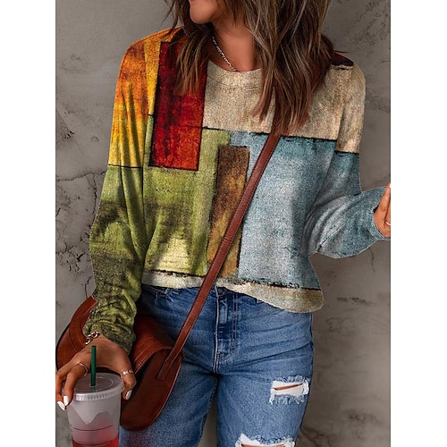 

Women's Sweatshirt Pullover Basic Green Color Block Street Round Neck Long Sleeve S M L XL 2XL 3XL