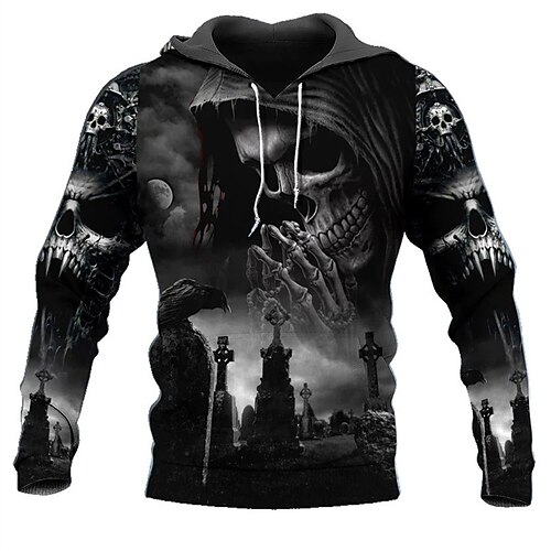 

Men's Pullover Hoodie Sweatshirt Black Hooded Skull Graphic Prints Print Daily Sports 3D Print Basic Streetwear Designer Spring & Fall Clothing Apparel Hoodies Sweatshirts