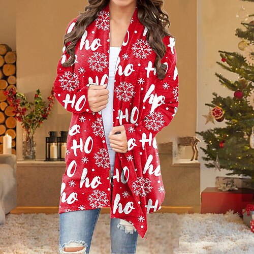 

Women's Ugly Christmas Sweater Pullover Sweater Jumper Knit Print Animal Open Front Basic Stylish Christmas Daily Winter Fall Red letters Blue hat S M L / Long Sleeve / Geometric / Holiday / Casual