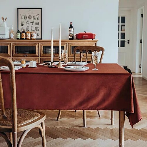 

Brick Red Fabric Table Cloth Ins Nordic Velvet Simple Table Cover for Kitchen Dining, Party, Holiday, Christmas, Buffet