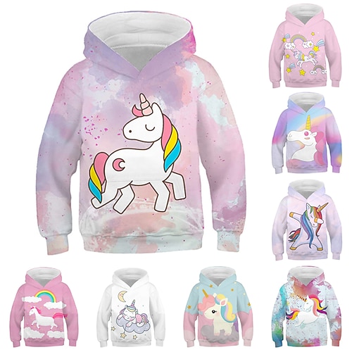 

Kids Girls' Hoodie Cartoon Casual Long Sleeve Active 7-13 Years Winter Multicolor Blue Purple