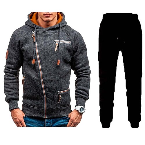 

Men's Tracksuit Sweatsuit Zip Hoodie Sweatshirt Black Light gray Dark Gray Hooded Plain Drawstring 2 Piece Sports & Outdoor Sports Streetwear Streetwear Casual Big and Tall Fall & Winter Clothing