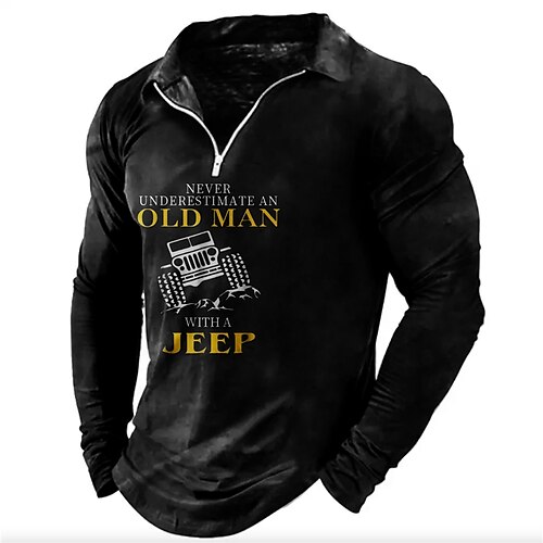 

Men's Polo Shirt Golf Shirt Letter Car Graphic Prints Turndown Black Blue 3D Print Outdoor Street Long Sleeve Zipper Print Clothing Apparel Fashion Designer Casual Soft