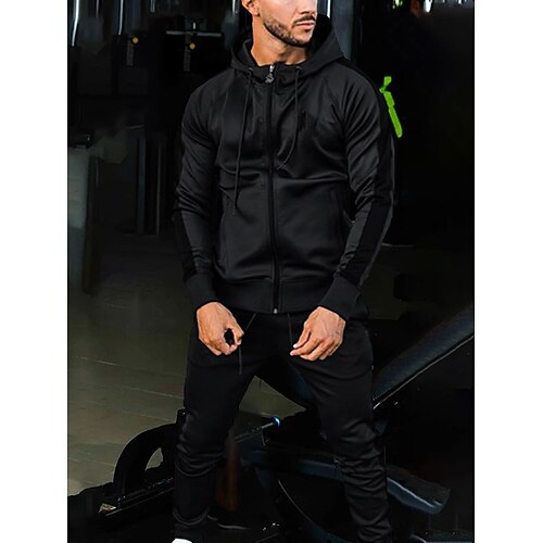 

Men's Tracksuit Sweatsuit 2 Piece Athletic Long Sleeve Breathable Moisture Wicking Soft Fitness Running Jogging Sportswear Activewear Solid Colored Black