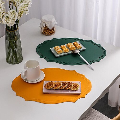 

set de table imperméable gris napperon de table résistant à la chaleur rétro résistant à l'huile pour les repas, tapis de table en similicuir anti-dérapant pour cuisine patio extérieur 1 pcs