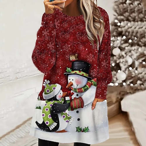 

Women's Sweatshirt Dress Shift Dress Mini Dress Blue Wine Red Long Sleeve Santa Claus Pocket Winter Fall Autumn Crew Neck Christmas Daily Loose Fit 2022 S M L XL XXL 3XL