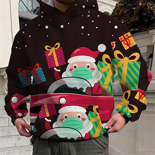 

Men's Pullover Hoodie Sweatshirt Black Hooded Santa Claus Graphic Prints Print Christmas Daily Sports 3D Print Basic Streetwear Designer Spring & Fall Clothing Apparel Hoodies Sweatshirts