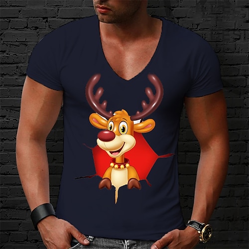 

Men's Unisex T shirt Tee Elk Graphic Prints V Neck Green Black Red Brown Navy Blue Hot Stamping Outdoor Christmas Short Sleeve Print Clothing Apparel Sports Designer Casual Big and Tall