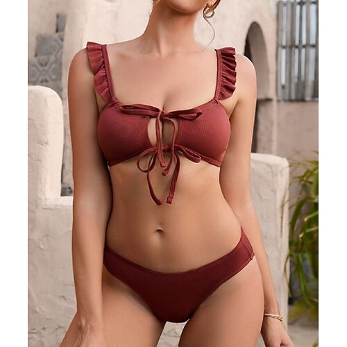 

Women's Swimwear Bikini 2 Piece Normal Swimsuit Slim Plain Multi Color Wine Camisole Strap Bathing Suits New Vacation Fashion / Sexy