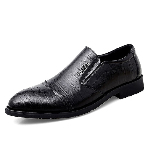 

Men's Loafers & Slip-Ons British Style Plaid Shoes Bullock Shoes Plus Size Business Casual British Daily Office & Career PU Black Winter Fall