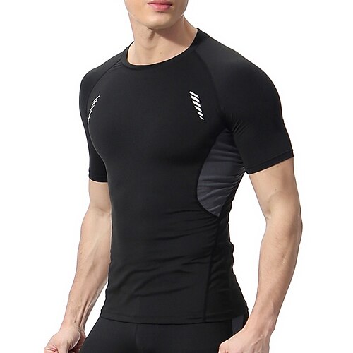 

Men's Compression Shirt Running Shirt Patchwork Short Sleeve Tee Tshirt Athletic Breathable Quick Dry Moisture Wicking Gym Workout Running Active Training Sportswear Activewear Color Block Black