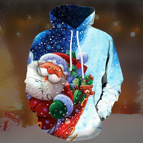 

Men's Plus Size Pullover Hoodie Sweatshirt Big and Tall Santa Claus Hooded Long Sleeve Spring & Fall Basic Fashion Streetwear Comfortable Work Daily Wear Tops