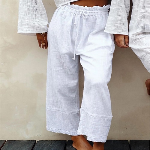 

Women's Wide Leg Pants Trousers Linen / Cotton Blend Red Box White / White Blue High Waist Casual Daily Yoga Full Length Outdoor Solid Colored S M L XL XXL