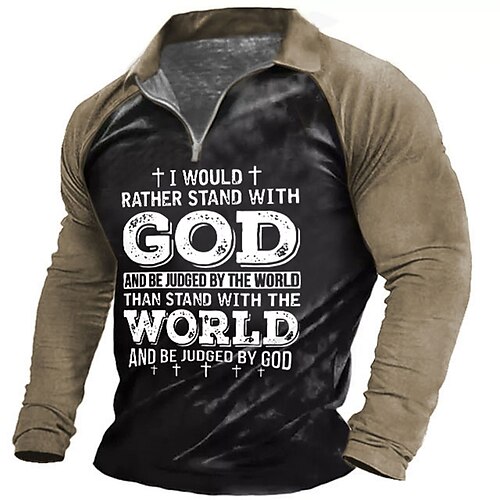 

Men's Polo Shirt Golf Shirt Letter Graphic Prints Turndown Blue Army Green Khaki Gray 3D Print Outdoor Street Long Sleeve Zipper Print Clothing Apparel Fashion Casual Soft Breathable