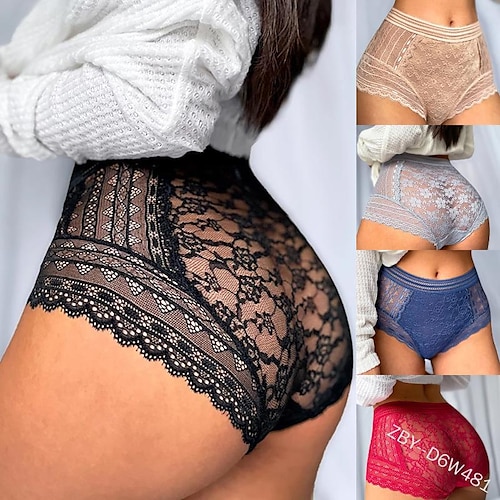 

Women's Underwear Shorts Hot Pants Lace Black Red Blue Sexy Stretchy Short Breathable Solid Colored S M L XL 2XL