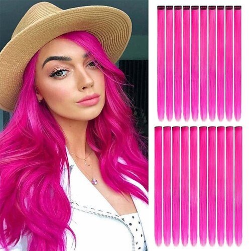 

20 stk farvet clip in hair extensions til børn 21'' straight hair extensions clip in til børn multi-color party highlights hairpieces