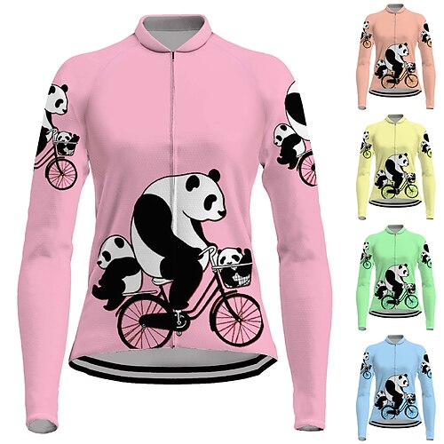 

21Grams Women's Cycling Jersey Long Sleeve Bike Jersey Top with 3 Rear Pockets Mountain Bike MTB Road Bike Cycling Breathable Quick Dry Moisture Wicking Reflective Strips Green Yellow Rosy Pink Panda