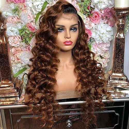 

Unprocessed Virgin Hair 13x4 Lace Front Wig Free Part Brazilian Hair Wavy Brown Wig 130% 150% Density with Baby Hair Natural Hairline 100% Virgin Pre-Plucked For wigs for black women Long Human Hair
