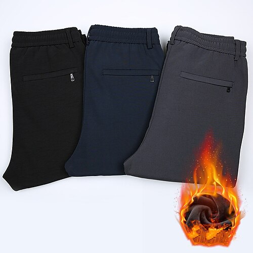 

Men's Fleece Pants Winter Pants Trousers Drawstring Elastic Waist Solid Color Comfort Warm Business Casual Daily Cotton Blend Retro Vintage Formal Black Light Grey Stretchy