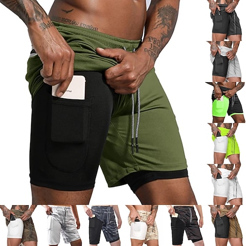 

Men's Running Shorts Drawstring Side Pockets Shorts Athletic Athleisure Spandex Breathable Quick Dry Soft Fitness Running Jogging Sportswear Activewear Camouflage Dark Grey Cream fluorescent green