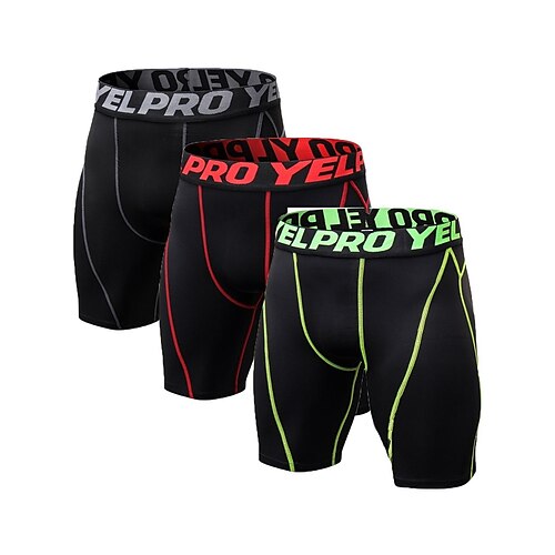 

Men's Compression Shorts Compression Pants 3 Pack Compression Clothing Athletic Athleisure Spandex Breathable Quick Dry Soft Fitness Gym Workout Running Sportswear Activewear Solid Colored WhiteRed