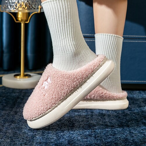 

Women's Slippers Home House Slippers Fleece Slippers Memory Foam Slippers Winter Flat Heel Round Toe Casual Polyester Loafer Animal Patterned Purple Rosy Pink Orange