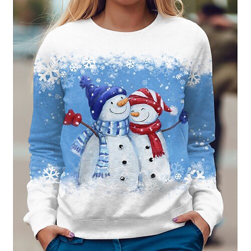 

Women's Sweatshirt Pullover Streetwear Blue Purple Pink Snowman Christmas Round Neck Long Sleeve S M L XL 2XL 3XL