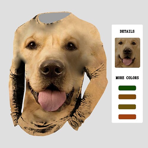 

Herren T Shirt Tier Hund Grafik-Drucke Rundhalsausschnitt Braun 3D-Druck Outdoor Strasse Langarm Bedruckt Bekleidung Basic Vintage Sport Designer