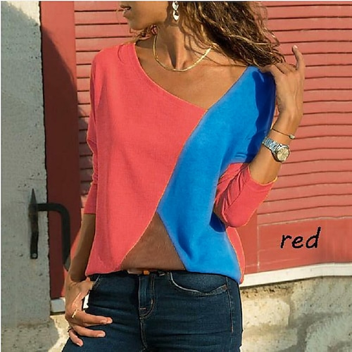 

aliexpress wish amazon ebay new stitching contrast color round neck long-sleeved casual t-shirt ladies top