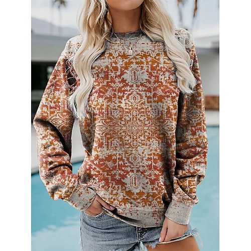 

Women's Sweatshirt Pullover Basic Green Blue Orange Graphic Street Round Neck Long Sleeve S M L XL 2XL 3XL