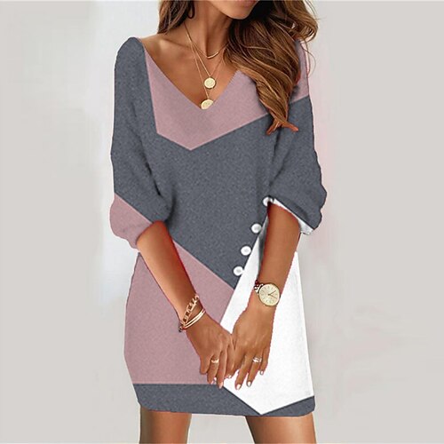 

Women's Sweatshirt Dress Shift Dress Sweat Dress Mini Dress Pink Gray 3/4 Length Sleeve Floral Print Winter Fall Spring V Neck Fashion Daily 2022 S M L XL XXL 3XL