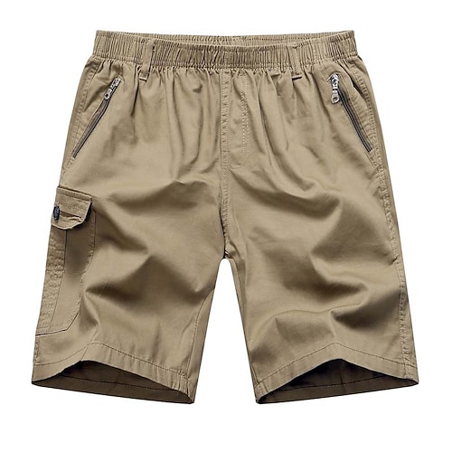 

Men's Shorts Casual Shorts Zipper Pocket Elastic Waist Solid Color Knee Length Daily Holiday 100% Cotton Streetwear Stylish ArmyGreen Black Inelastic