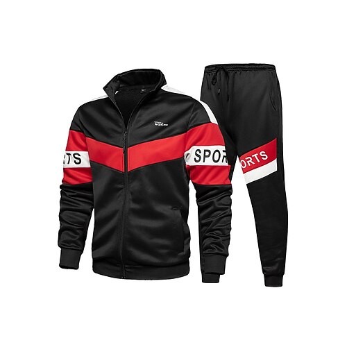 

Men's Tracksuit Sweatsuit 2 Piece Athletic Winter Long Sleeve Breathable Soft Fitness Running Jogging Sportswear Activewear Color Block Black Gray