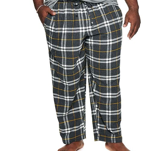 

Men's Flannel Pajama Pants Lounge Pants Grid / Plaid Simple Casual Home Daily Flannel Warm Breathable Long Pant Pant Elastic Waist Fall Spring Black Light gray