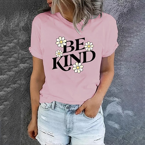 

Women's T shirt Tee Green Pink Yellow Graphic Letter Print Short Sleeve Daily Holiday Basic Round Neck Regular Painting S