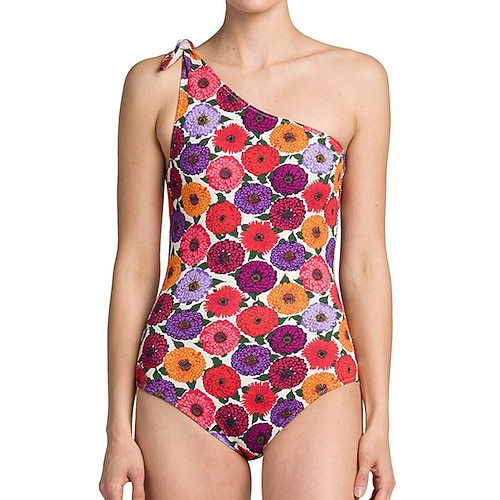 

Women's Swimwear One Piece Monokini Bathing Suits Normal Swimsuit Backless Tummy Control Printing One Shoulder Flower Red Bathing Suits New Vacation Cute