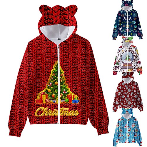 

Kids Boys Ugly Christmas Hoodie Jacket Outerwear Letter Santa Claus Christmas Tree Long Sleeve Coat Casual Cotton Fashion Daily Green Wine Red Fall 7-13 Years