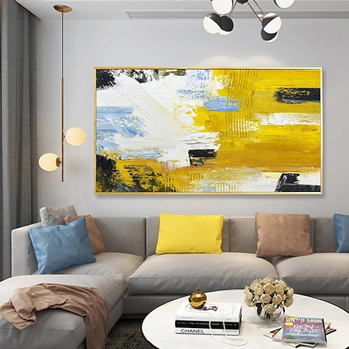 

Pintura al óleo hecha a mano lienzo arte de la pared decoración dibujo cuchillo pintura paisaje amarillo para decoración del hogar enrollado sin marco unshi pintura