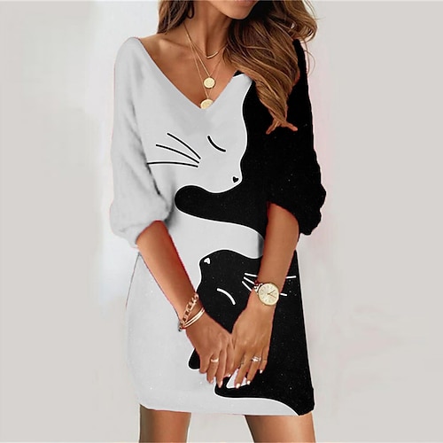 

Women's Sweatshirt Dress Shift Dress Sweat Dress Mini Dress Green Black Gold 3/4 Length Sleeve Floral Print Winter Fall Spring V Neck Fashion Daily 2022 S M L XL XXL 3XL