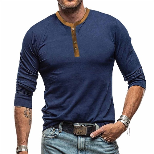 

Men's Henley Shirt Solid Color Henley Green Black Blue Wine Gray Street Sports Long Sleeve Button-Down Clothing Apparel Basic Designer Casual Comfortable
