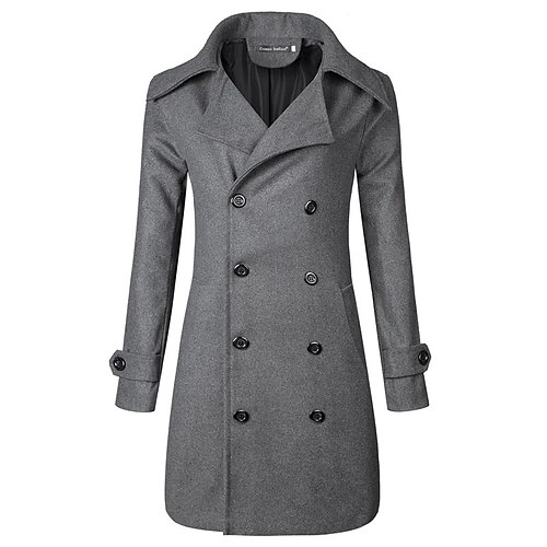 

Men's Peacoat Trench Coat Casual Daily Wear Winter 95% Cotton Thermal Warm Outerwear Clothing Apparel Fashion Streetwear Solid Colored Pocket Turndown Double Breasted